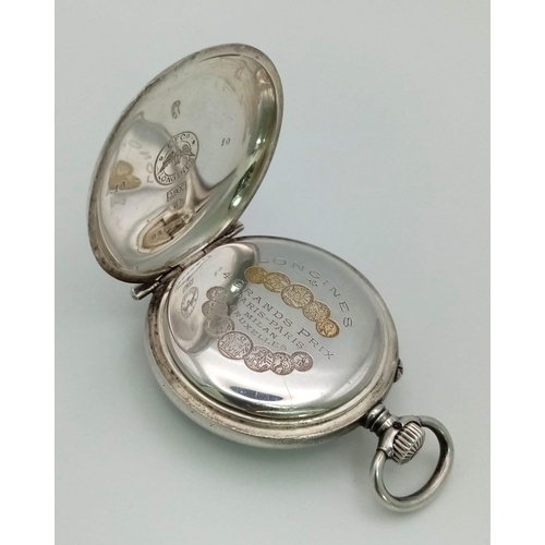 1181 - An Antique Longine Ladies Silver Pocket Watch. Winner of multiple gold and silver medals at the Pari... 