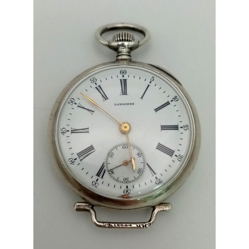 1181 - An Antique Longine Ladies Silver Pocket Watch. Winner of multiple gold and silver medals at the Pari... 