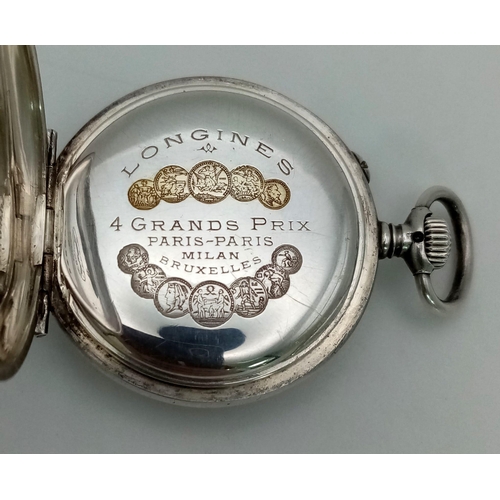 1181 - An Antique Longine Ladies Silver Pocket Watch. Winner of multiple gold and silver medals at the Pari... 