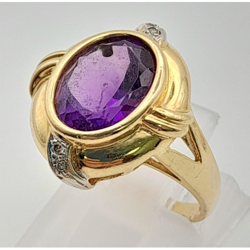 1286 - A 4ct (approx) Amethyst 14K Gold and Diamond Ring. Size K.
5g total weight