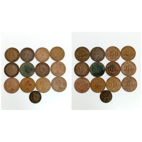 1503 - A collection of twelve 20th century Half Penny coins and one farthing. DATES, Penny's 1926,1928×2,19... 