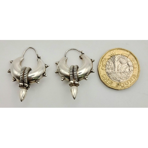 1509 - A Pair of Antique-Style 925 Silver Crescent Earrings.