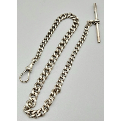 1510 - A Vintage Silver Long Guard Easy Link Chain. Fully hallmarked. 29cm. 24.2g