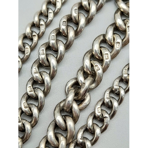 1510 - A Vintage Silver Long Guard Easy Link Chain. Fully hallmarked. 29cm. 24.2g