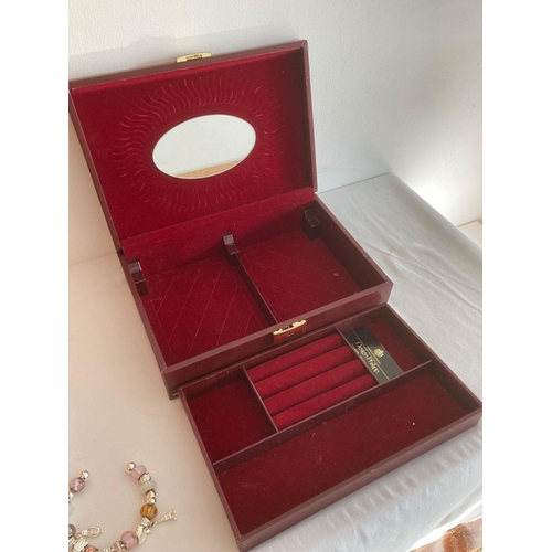 531 - Vintage Velvet lined Jewellery box and contents, complete with locking key ,full  of better quality ... 