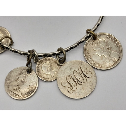 569 - A Rare WW2 1939 Hallmarked Silver Coin Bracelet Comprising; 1) WW1 German East Africa Guilelmus II I... 