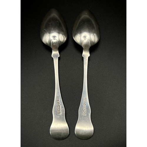 1129 - A PAIR OF GEORGIAN SILVER TEASPOONS MADE BY PETER ARTHUR IN GLASGOW 1832 .30.4gms