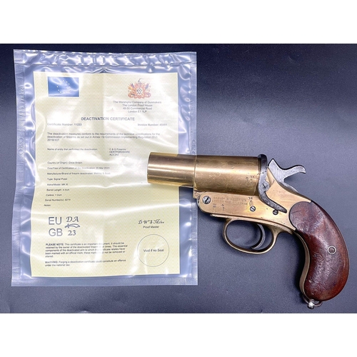 1271 - Brass Webley and Scott Signal MK11 4ich WW1 Flare Pistol. Comes with Deactivation Certificate.