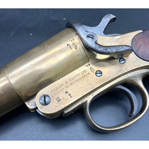 1271 - Brass Webley and Scott Signal MK11 4ich WW1 Flare Pistol. Comes with Deactivation Certificate.