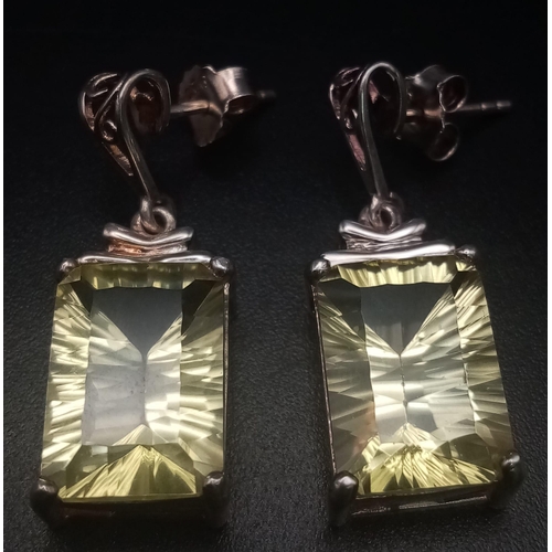 1475 - A Pair of Silver Large Citrine Earrings.