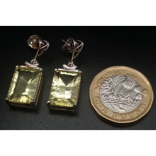 1475 - A Pair of Silver Large Citrine Earrings.