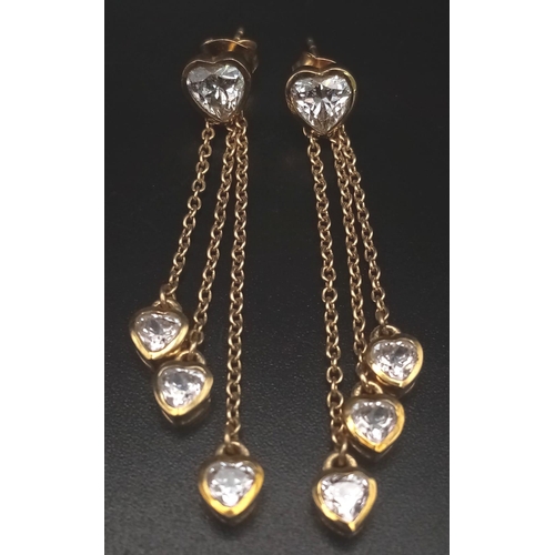 781 - A Very Good Condition Pair of Cornish Sterling Silver Yellow Gold Gilt Stone Set Dangle Earrings