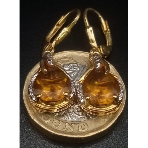 808 - Two Pairs of Very Good Condition Sterling Silver Yellow Gold Gilt Earrings Comprising; 1) Citrine Se... 