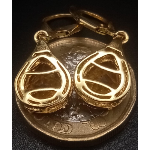 808 - Two Pairs of Very Good Condition Sterling Silver Yellow Gold Gilt Earrings Comprising; 1) Citrine Se... 