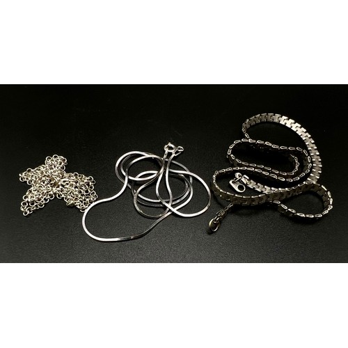 1333 - Three Different Style 925 Silver Link Necklaces.  1 - 36cm, 2 - 46cm.