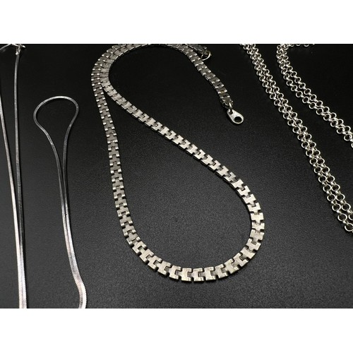 1333 - Three Different Style 925 Silver Link Necklaces.  1 - 36cm, 2 - 46cm.