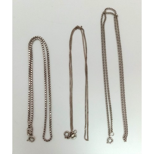 1508 - Three Different Style 925 Sterling Silver Necklaces. 38, 44 and 50cm.