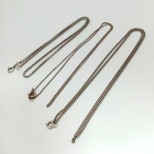 1508 - Three Different Style 925 Sterling Silver Necklaces. 38, 44 and 50cm.