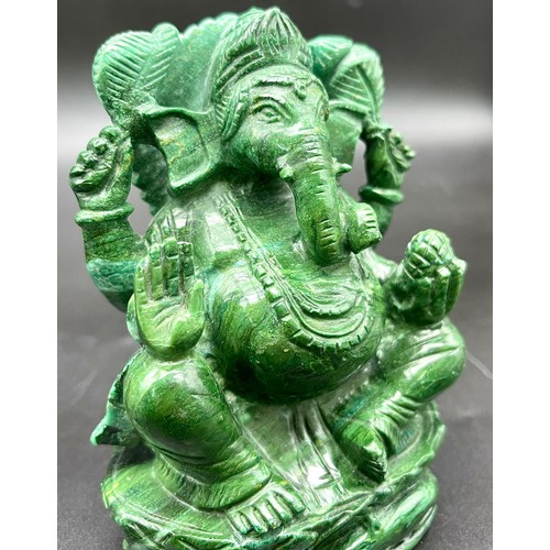 1171 - A Green Aventurine Ganesha Figure. Slightly damaged at base so a/f. 14cm tall. 852g