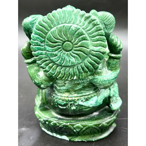 1171 - A Green Aventurine Ganesha Figure. Slightly damaged at base so a/f. 14cm tall. 852g