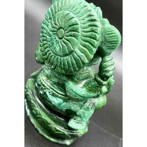 1171 - A Green Aventurine Ganesha Figure. Slightly damaged at base so a/f. 14cm tall. 852g