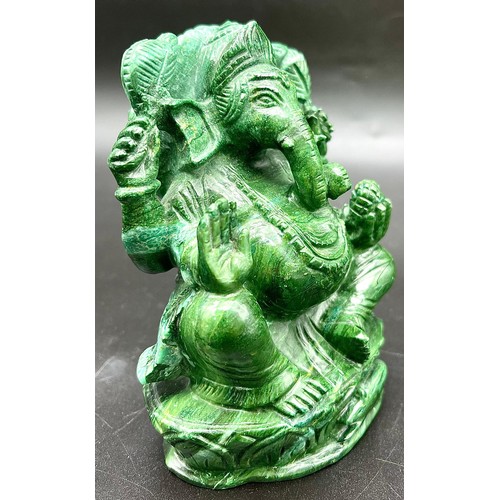 1171 - A Green Aventurine Ganesha Figure. Slightly damaged at base so a/f. 14cm tall. 852g