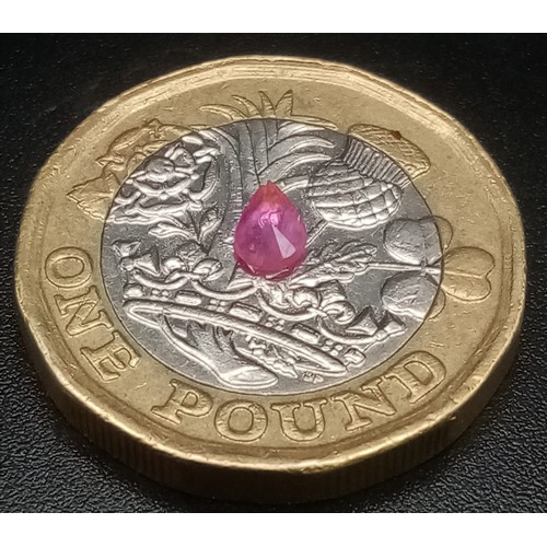 854 - A 0.18ct Pear Shaped, Afghanistan, Untreated Rare Ruby. Comes with GFCO CERTIFICATION.