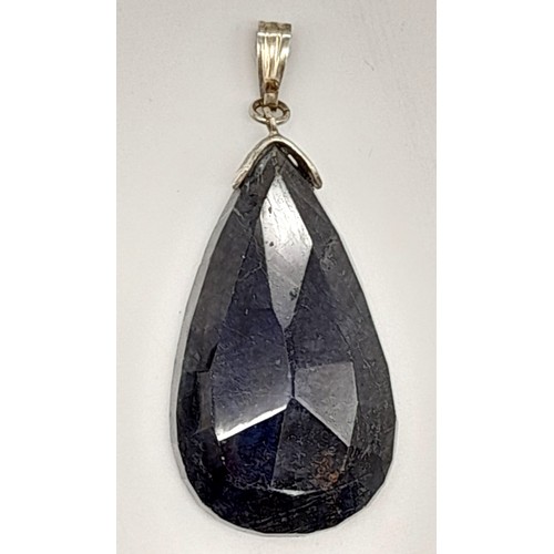 1347 - A Large Tear Drop Sapphire Silver Pendant. 6cm