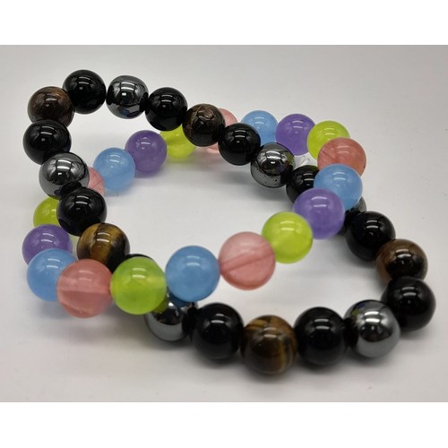 1167 - A Multi-Colour Jade and a Tigers Eye, Obsidian and Hematite Expandable Bracelet. Jade - 10mm. Others... 