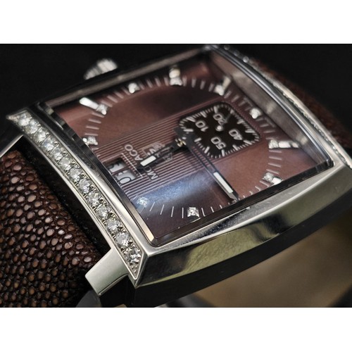 455 - A Tag Heuer Monaco Automatic Gents Watch. Brown leather  strap. Stainless steel case - 37mm. Metalli... 