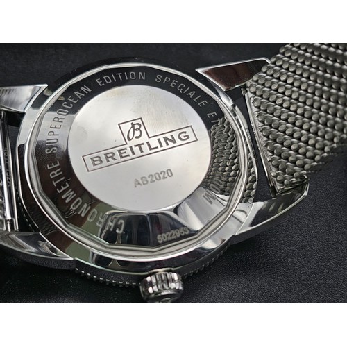 177 - A Breitling Super Ocean Automatic Gents Watch. Stainless steel mesh strap. Case - 46mm. Black dial w... 