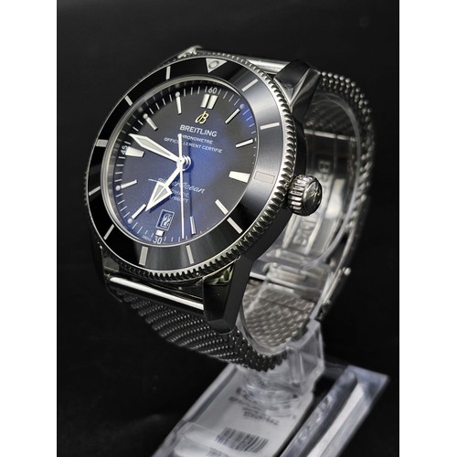 177 - A Breitling Super Ocean Automatic Gents Watch. Stainless steel mesh strap. Case - 46mm. Black dial w... 