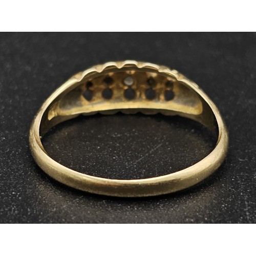 220 - 18K YELLOW GOLD ANTIQUE OLD CUT DIAMOND 5 STONE RING. TOTAL WEIGHT 2.5G HALLMARKED CHESTER 1912 SIZE... 