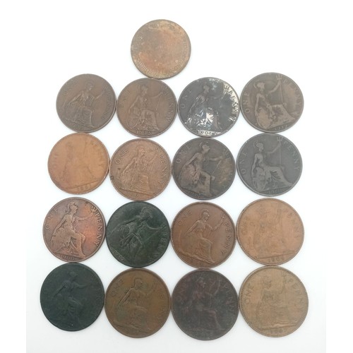 1517 - A collection of seventeen 20th century and one 19th century one penny coins. DATES: Range from 1896 ... 