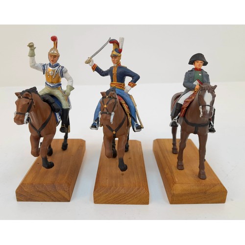 858 - A Parcel of 5 Hand Painted Lead Napoleonic Soldiers on Horseback on Wood Plinths (1 Sword Missing) 1... 