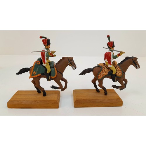 858 - A Parcel of 5 Hand Painted Lead Napoleonic Soldiers on Horseback on Wood Plinths (1 Sword Missing) 1... 