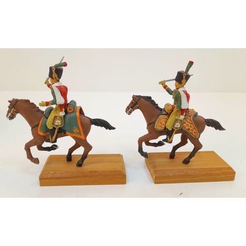 858 - A Parcel of 5 Hand Painted Lead Napoleonic Soldiers on Horseback on Wood Plinths (1 Sword Missing) 1... 