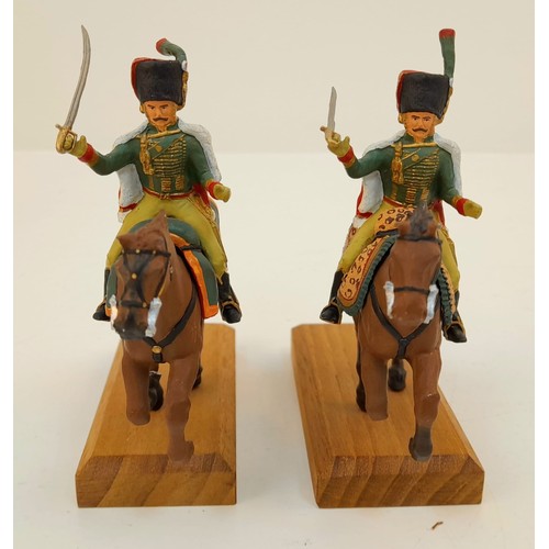 858 - A Parcel of 5 Hand Painted Lead Napoleonic Soldiers on Horseback on Wood Plinths (1 Sword Missing) 1... 