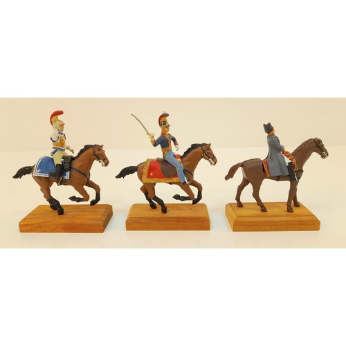 858 - A Parcel of 5 Hand Painted Lead Napoleonic Soldiers on Horseback on Wood Plinths (1 Sword Missing) 1... 