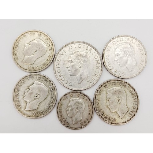 899 - A Parcel of 6 Pre-1947 Silver Coins Comprising; 1 1946 Half Crown, 4 x Two Shillings Dates 1937 x 2,... 