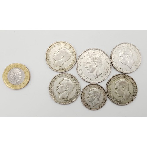 899 - A Parcel of 6 Pre-1947 Silver Coins Comprising; 1 1946 Half Crown, 4 x Two Shillings Dates 1937 x 2,... 