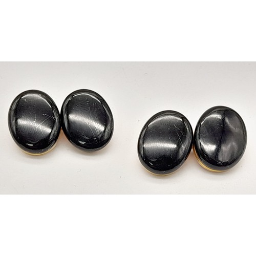 751 - Rare early Victorian English memorial onyx and gold oval cuff links - marked 10K gold. 9.71g total w... 