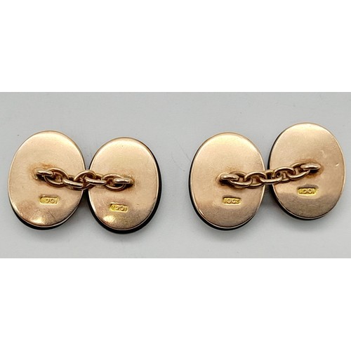 751 - Rare early Victorian English memorial onyx and gold oval cuff links - marked 10K gold. 9.71g total w... 