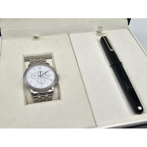 4 - A Montblanc Tradition Watch and Pen Set. Chronograph quartz gents watch with stainless steel strap a... 