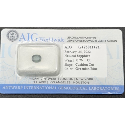 1774 - A 0.76ct Blue Sapphire. Eye Clean, Sealed Gemstone. Comes with AIG Milan certificate.