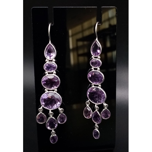 167 - 925 Silver AAA Quality Amethyst Necklace with Ruby Clasp with Matching Dangler Earrings. 44cm Neckla... 