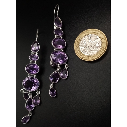 167 - 925 Silver AAA Quality Amethyst Necklace with Ruby Clasp with Matching Dangler Earrings. 44cm Neckla... 