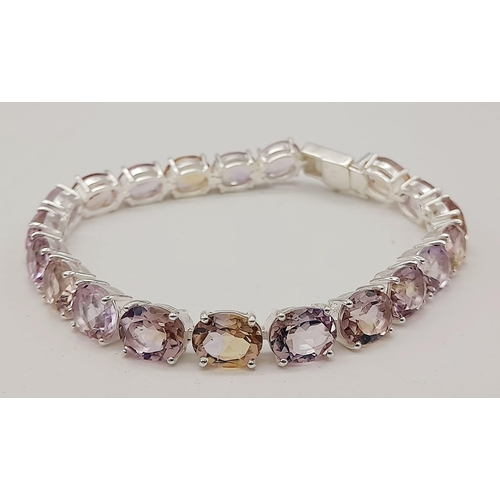 160 - A 925 Silver Set of necklace, Ametrine Pendant, and Ametrine Bracelet. Total Weight 33.90grams. Appr... 