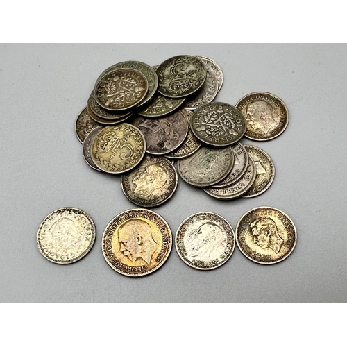 497 - A Small Collection of 26 Pre 1947 UK Silver Coins. Mostly threepence pieces. Different grades.