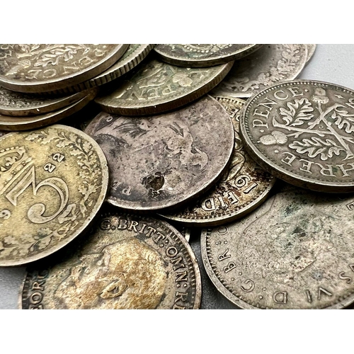 497 - A Small Collection of 26 Pre 1947 UK Silver Coins. Mostly threepence pieces. Different grades.